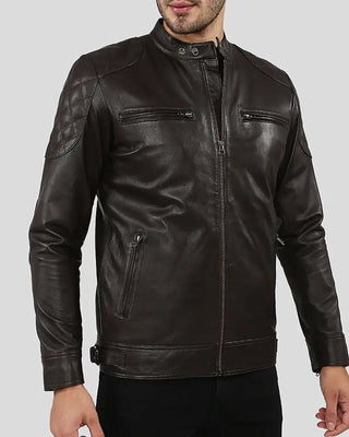 Men's Ricardi Brown Leather Racer Jacket – view 3