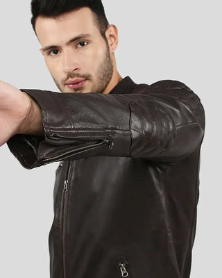 Men's Ricardi Brown Leather Racer Jacket – view 9