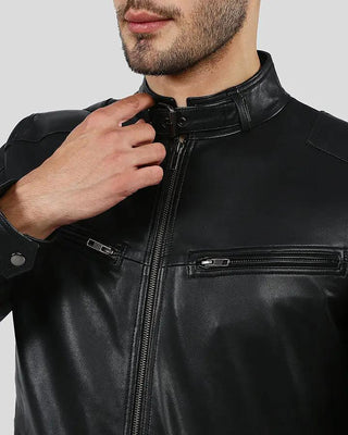 Men's Rory Black Biker Leather Jacket – view 2