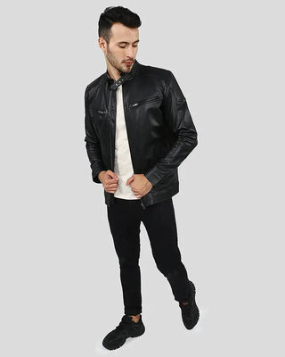 Men's Rory Black Biker Leather Jacket – view 6