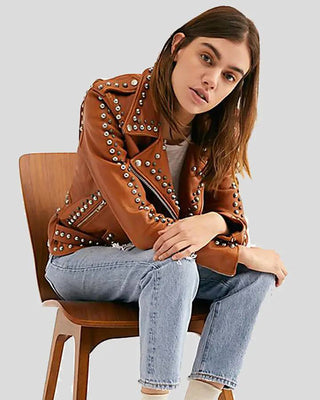 Women's Avail Tan Studded Leather Jacket – view 2