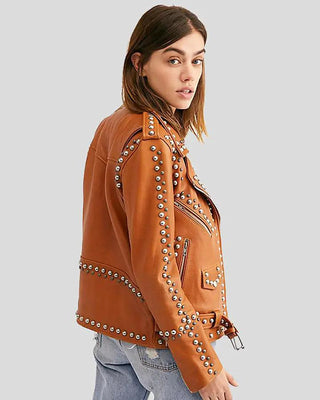 Women's Avail Tan Studded Leather Jacket – view 3