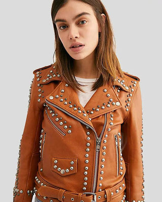 Women's Avail Tan Studded Leather Jacket – view 4