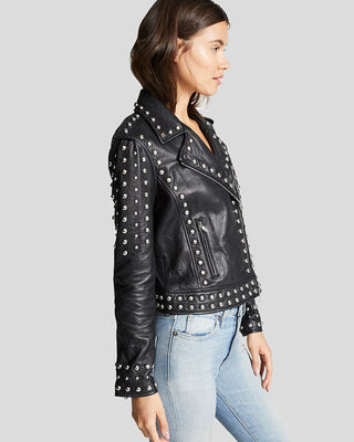 Women's Hazel Black Studded Leather Jacket – view 3