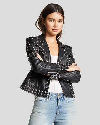 Women's Hazel Black Studded Leather Jacket – view 4
