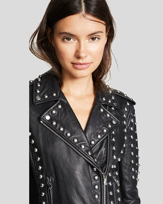 Women's Hazel Black Studded Leather Jacket – view 5