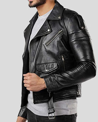 Men's Donn Black Vintage Motorcycle Leather Jacket – view 2