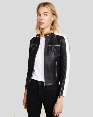 Women's Selda Black & White Racer Leather Jackets