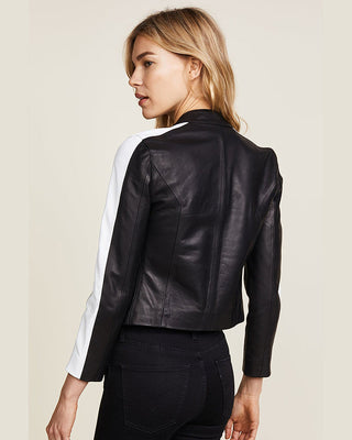 Women's Selda Black & White Racer Leather Jackets – view 2