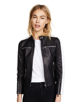Women's Selda Black & White Racer Leather Jackets – view 5