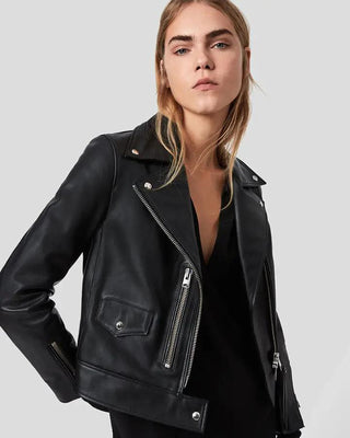 Women's Yareli Black Biker Leather Jacket