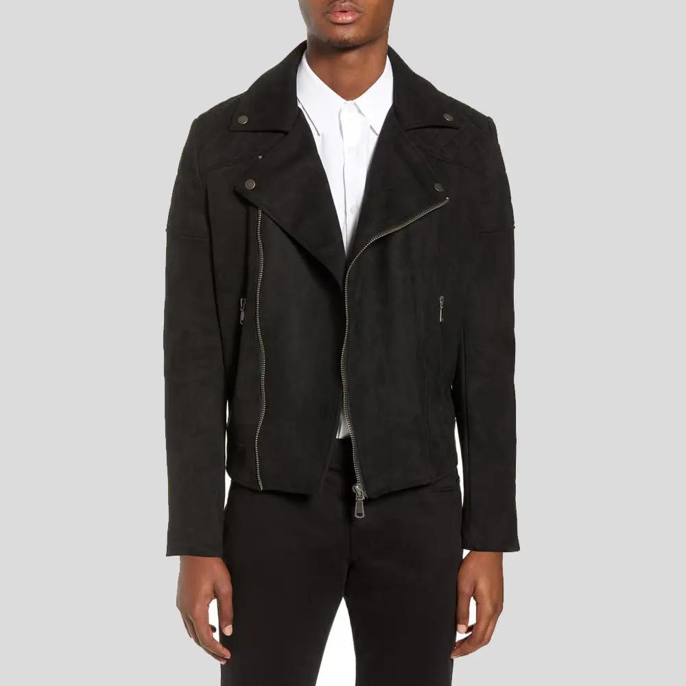 Mens bard black suede motorcycle leather jacket 1