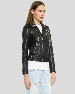 Amia Black Studded Leather Jacket