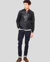 Leon Black Bomber Genuine Leather Jacket