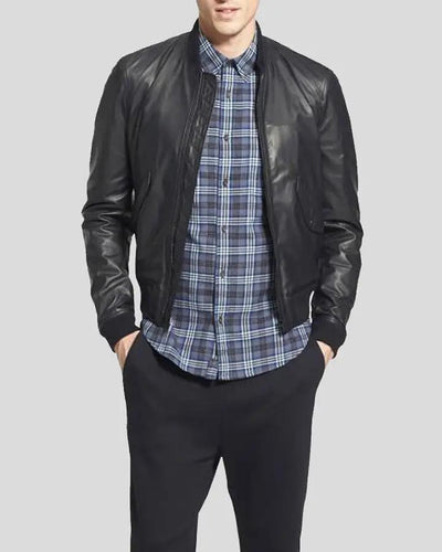 Lymo Black Bomber Leather Jacket