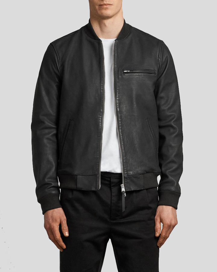 Mens Denzel Black Bomber Leather Jacket – NYC Leather Jackets