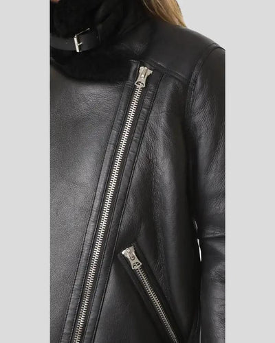 Catalina Black Biker Shearling Leather Jacket