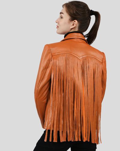 Fleur Tan Biker Fringes Leather Jacket