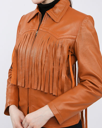 Fleur Tan Biker Fringes Leather Jacket