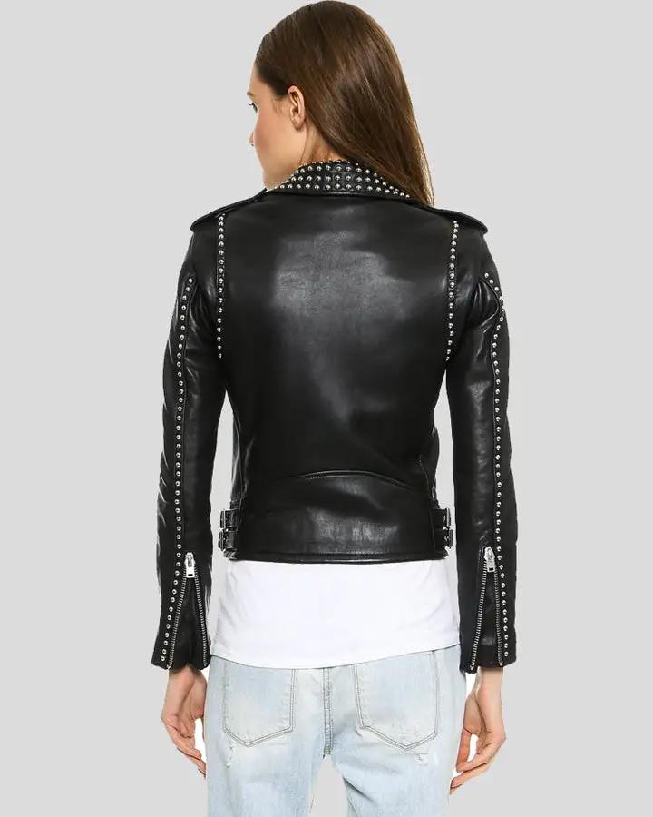 Womens Kimora Black Studded Leather Jacket - NYC Leather Jackets
