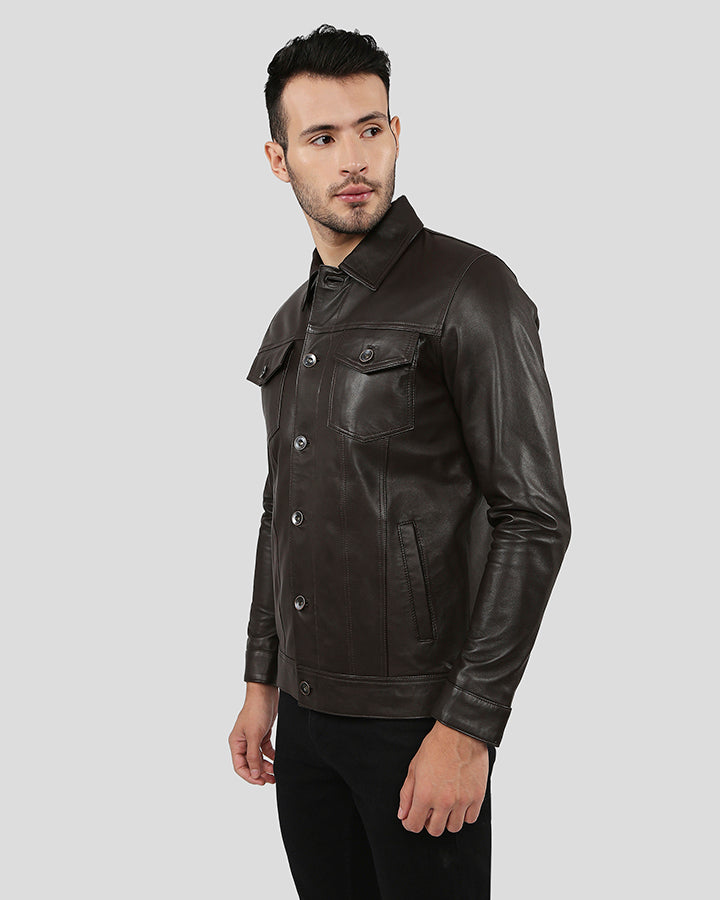 Mens Legend Brown Racer Leather Jacket - NYC Leather Jackets