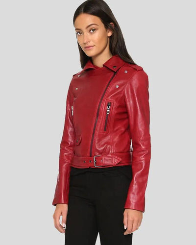 Mavis Red Biker Leather Jacket