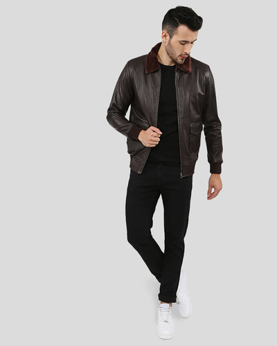 Darius Brown Bomber Leather Jacket