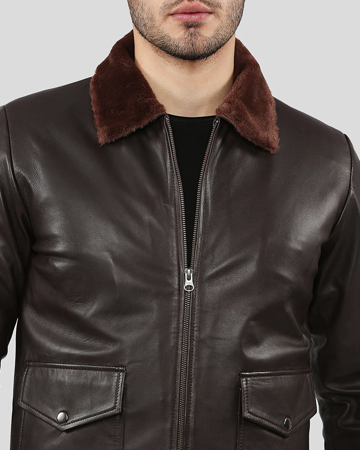 Men Darius Brown Bomber Leather Jacket with Fur Collar Brown Leather Jackets 100 Real Lambskin Nyc Leather Jackets