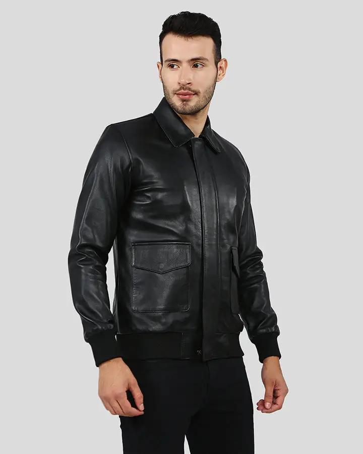 Mens Wilt Black Bomber Leather Jacket - NYC Leather Jackets