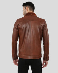 Back view of Peyton Brown Racer Leather Jacket