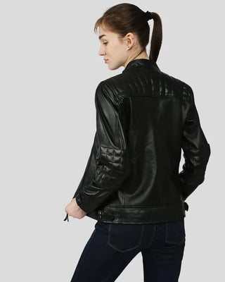 Back view of Annalise black leather jacket