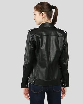 Back view of Charmaine black leather jacket