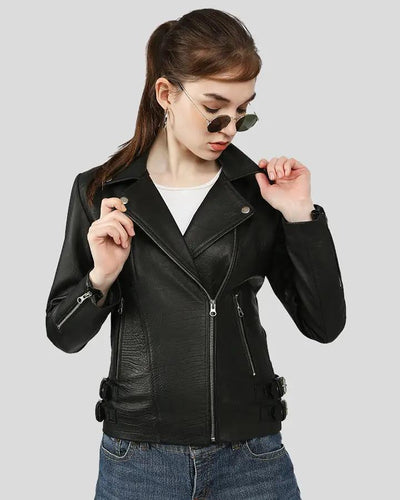 Azaria Black Motorcycle Leather Jacket