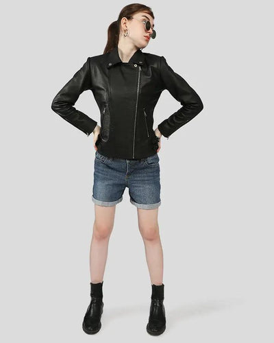 Azaria Black Motorcycle Leather Jacket