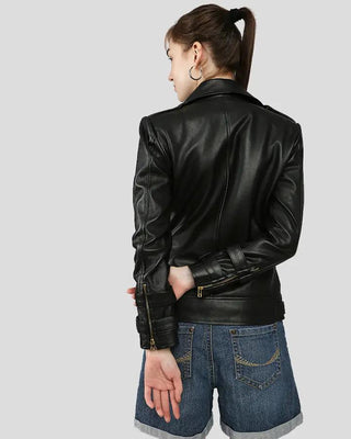Back view of Willow Black Biker Leather Jacket