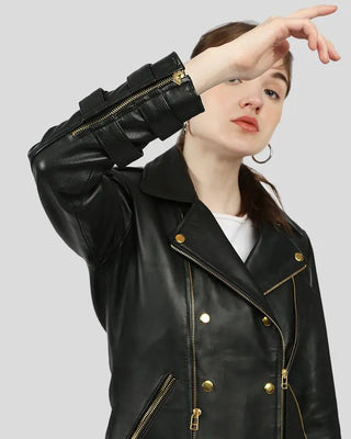 Sleeve detail of Willow Black Biker Leather Jacket