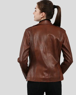 Back view of Filippa brown biker leather jacket