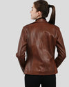 Back view of Filippa brown biker leather jacket