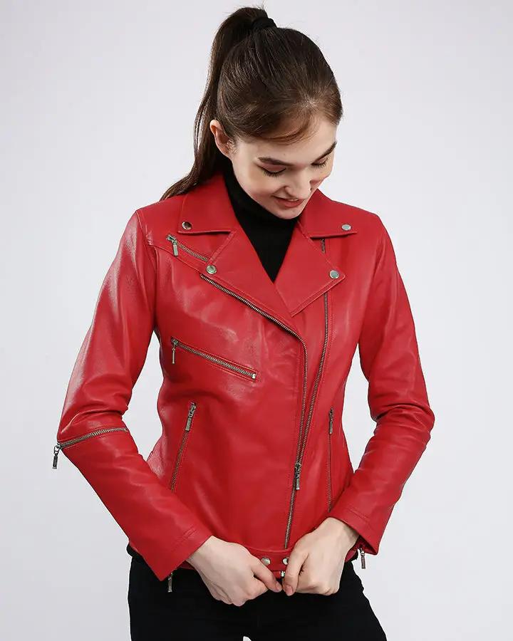 Women Diana Red Biker Leather Jacket, X-Large - Women's Leather Jackets - 100% Real Leather - NYC Leather Jackets Women Diana Red Biker Leather Jacket, X-Large - Women's Leather Jackets - 100% Real Leather - NYC Leather Jackets