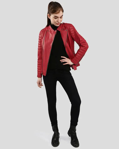 Christabel Red Quilted Biker Leather Jacket