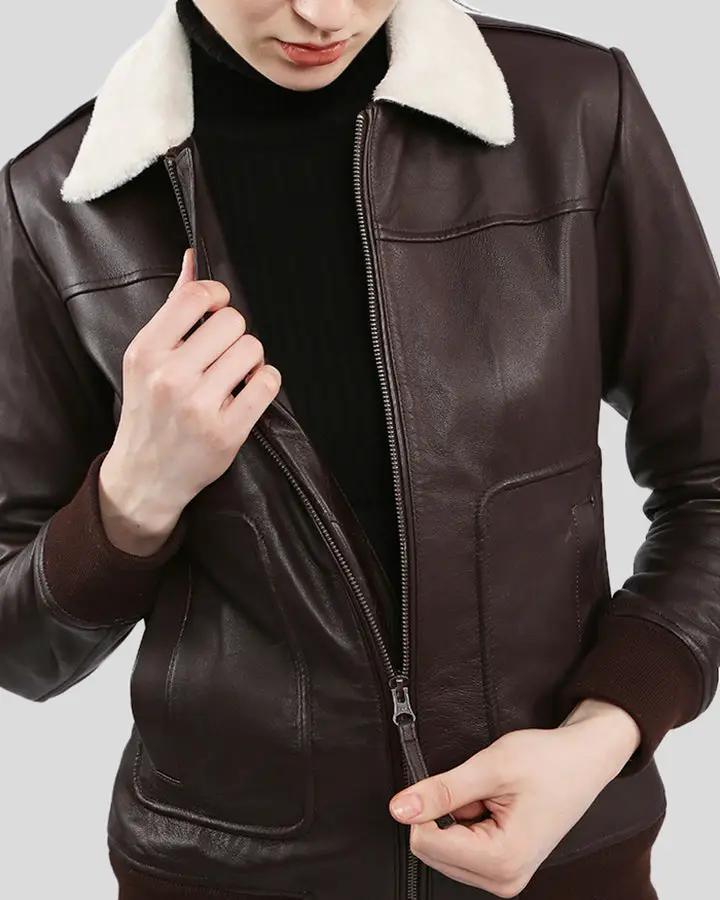 Goldsmith Faux Leather Bomber Jacket Brown