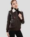 Thalia Brown Bomber Leather Jacket with Fur