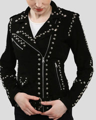 Close-up of Danica Black Suede Studded Leather Jacket details