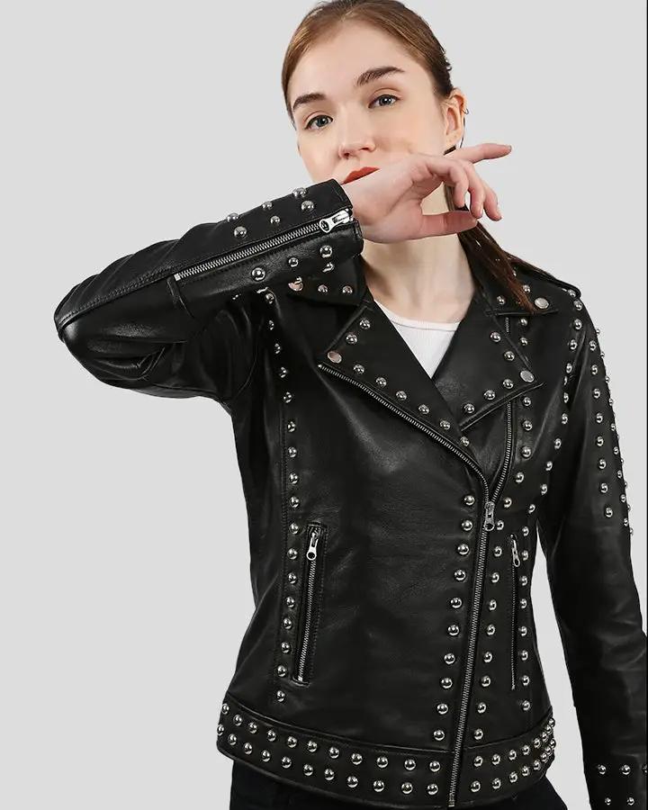 Women Layla White Fringe Biker Leather Jacket - Women's Biker Leather Jackets - 100% Real Lambskin - NYCLeatherJackets