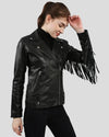 Raquel Black Fringe Biker Leather Jacket