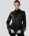 Kiana Black Biker Fringes Leather Jacket 7