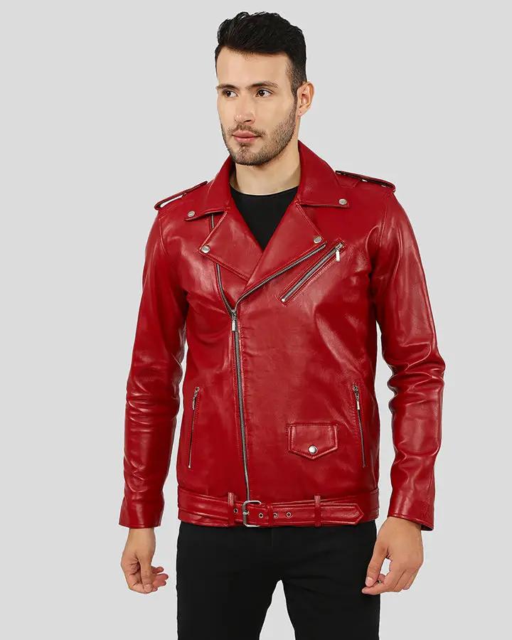 Merrick Red Biker Leather Jacket