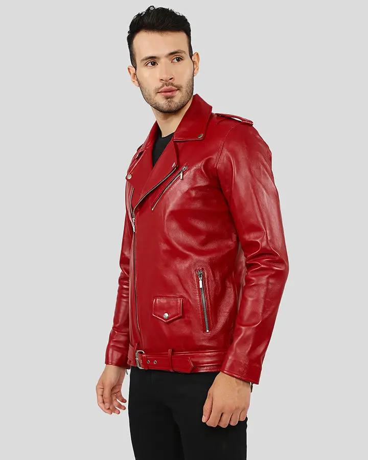 Mens Merrick Red Biker Leather Jacket - NYC Leather Jackets