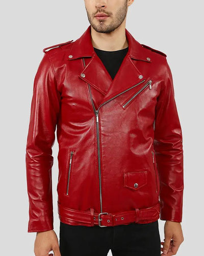 Merrick Red Biker Leather Jacket
