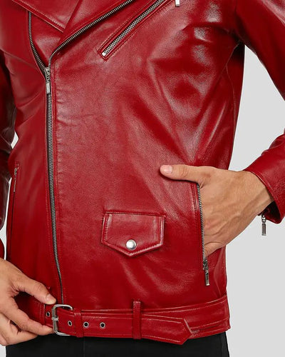 Merrick Mens Red Jacket NYC Leather - Biker Leather Jackets
